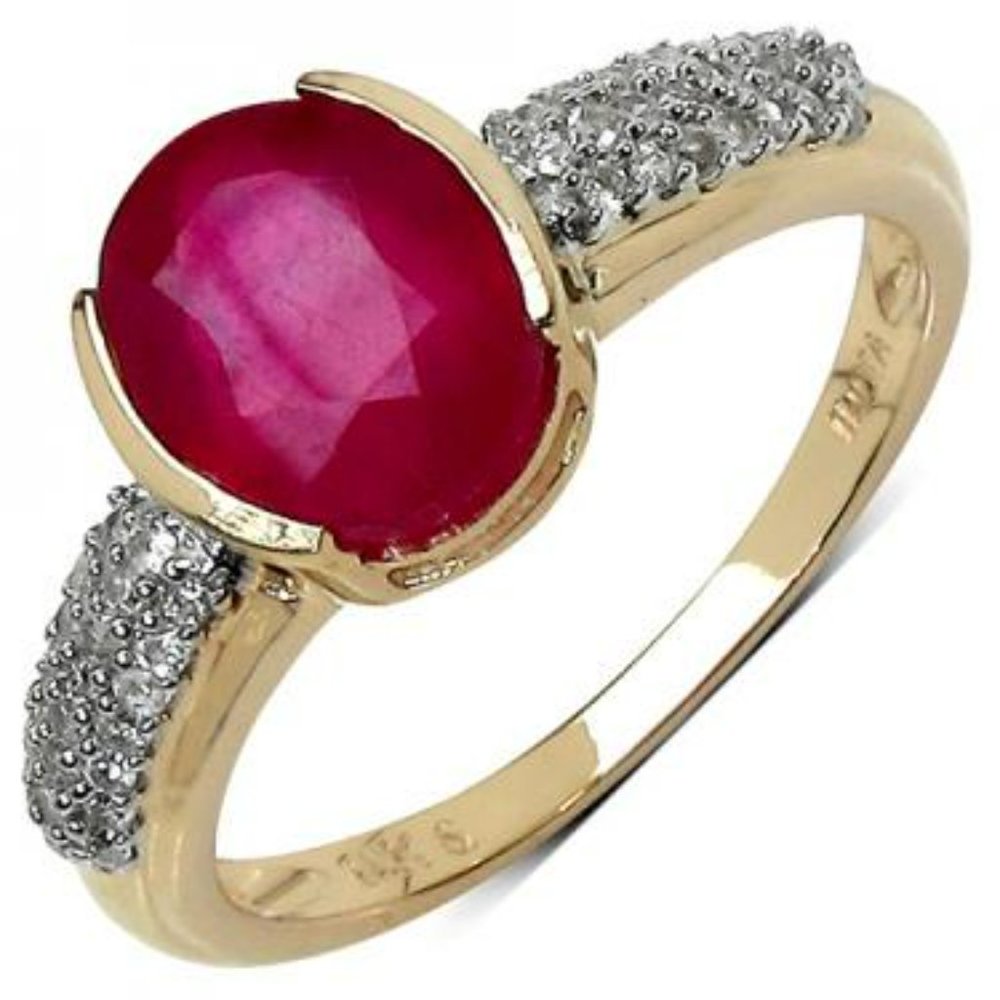 Ruby and 10K Yellow Gold Over Sterling Silver Natural White Zircon 2.51 CTW